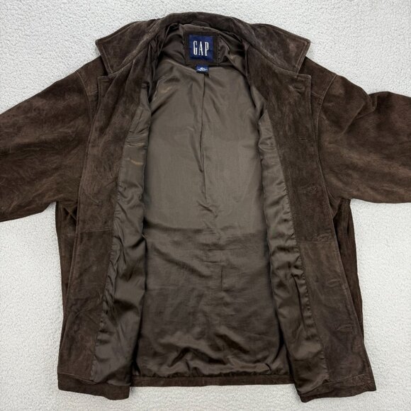Vintage GAP Jacket Mens Large Brown Suede Leather Shacket Button Up Coat 90s Y2K - Picture 5 of 11
